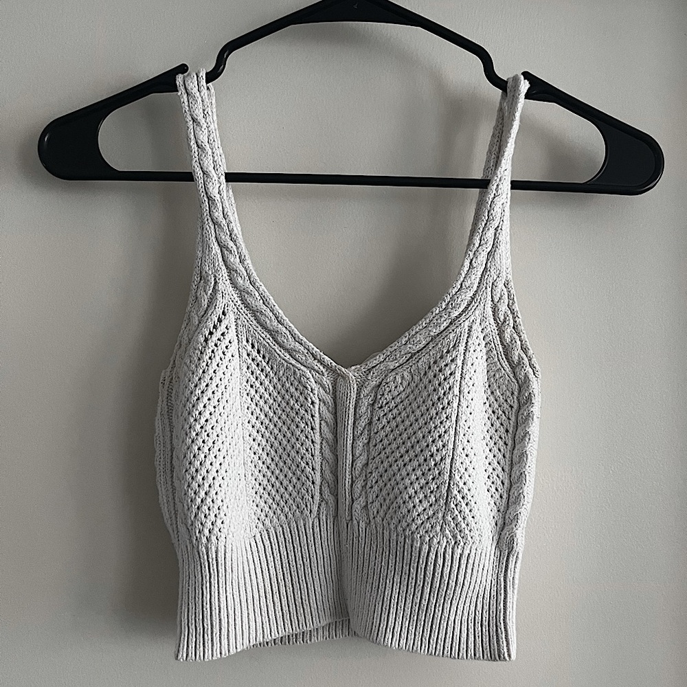 White Knit Crop Tank Top